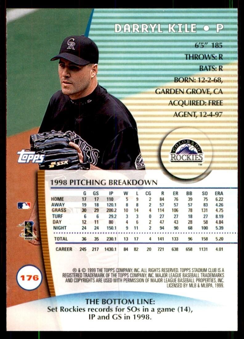 1999 Stadium Club Darryl Kile Baseball Cards #176
