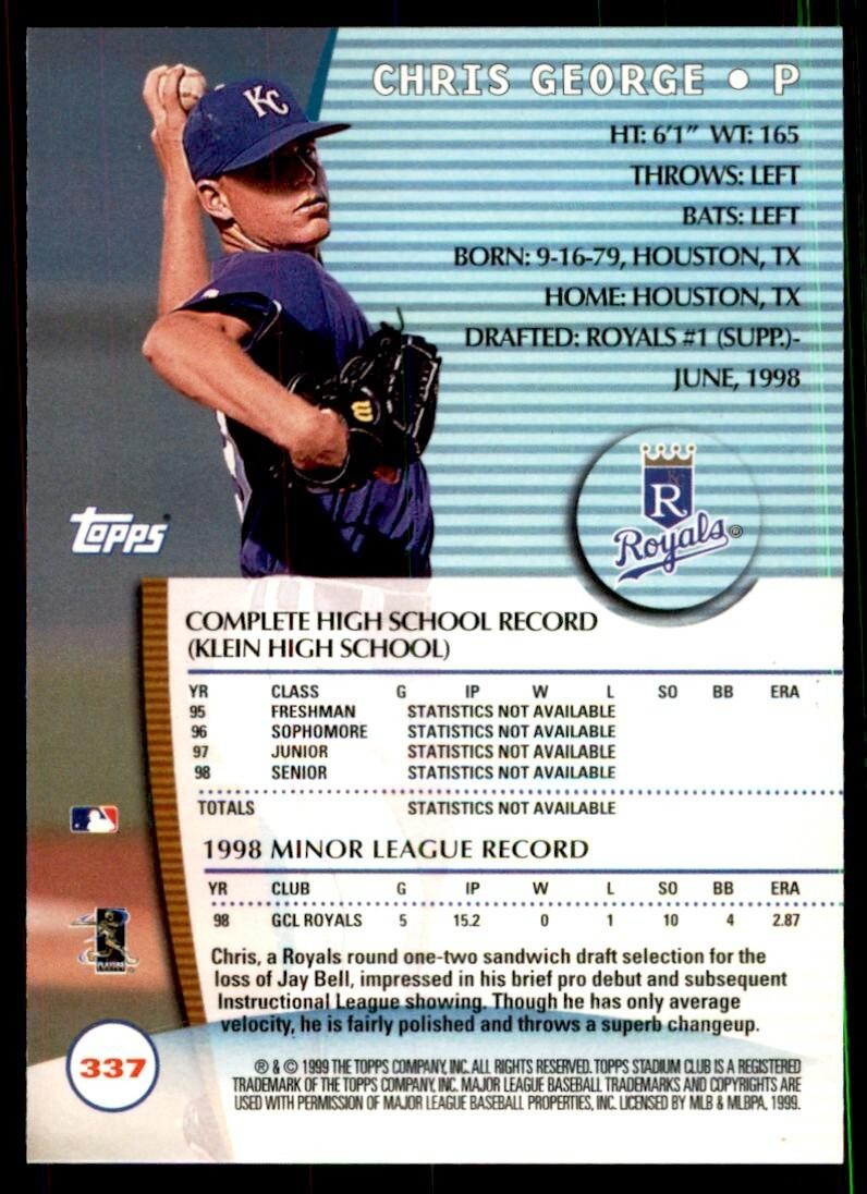 1999 Stadium Club Chris George Baseball Cards #337