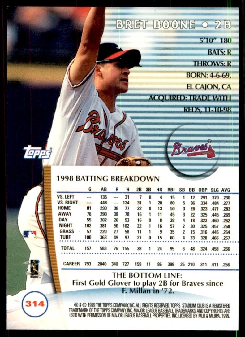 1999 Stadium Club Bret Boone Baseball Cards #314