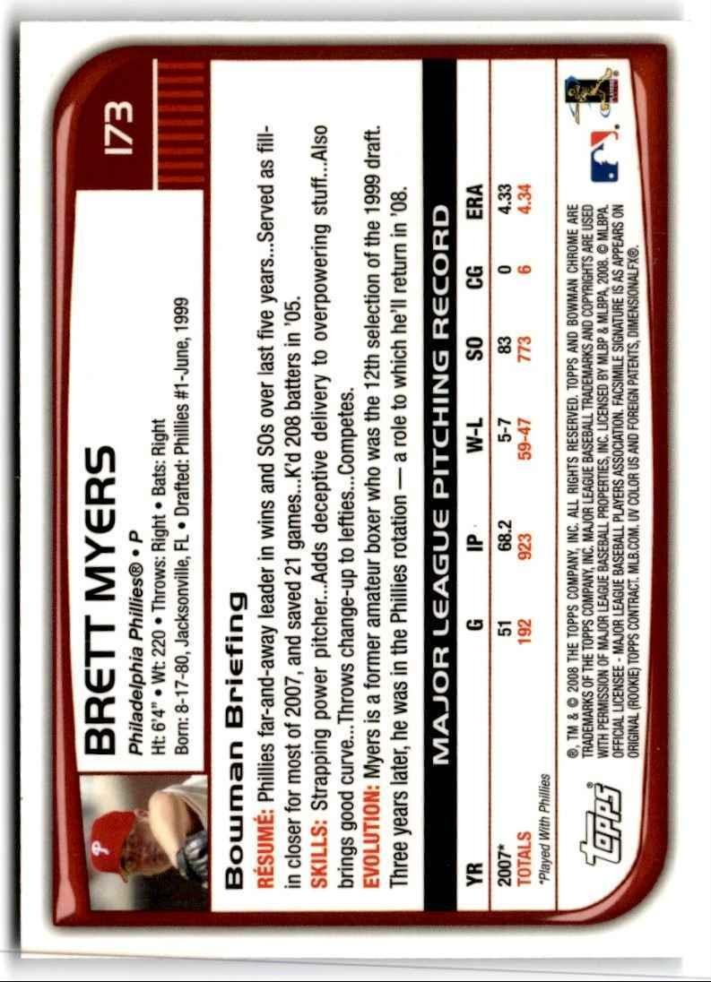 2008 Bowman Chrome Brett Myers Philadelphia Phillies #173
