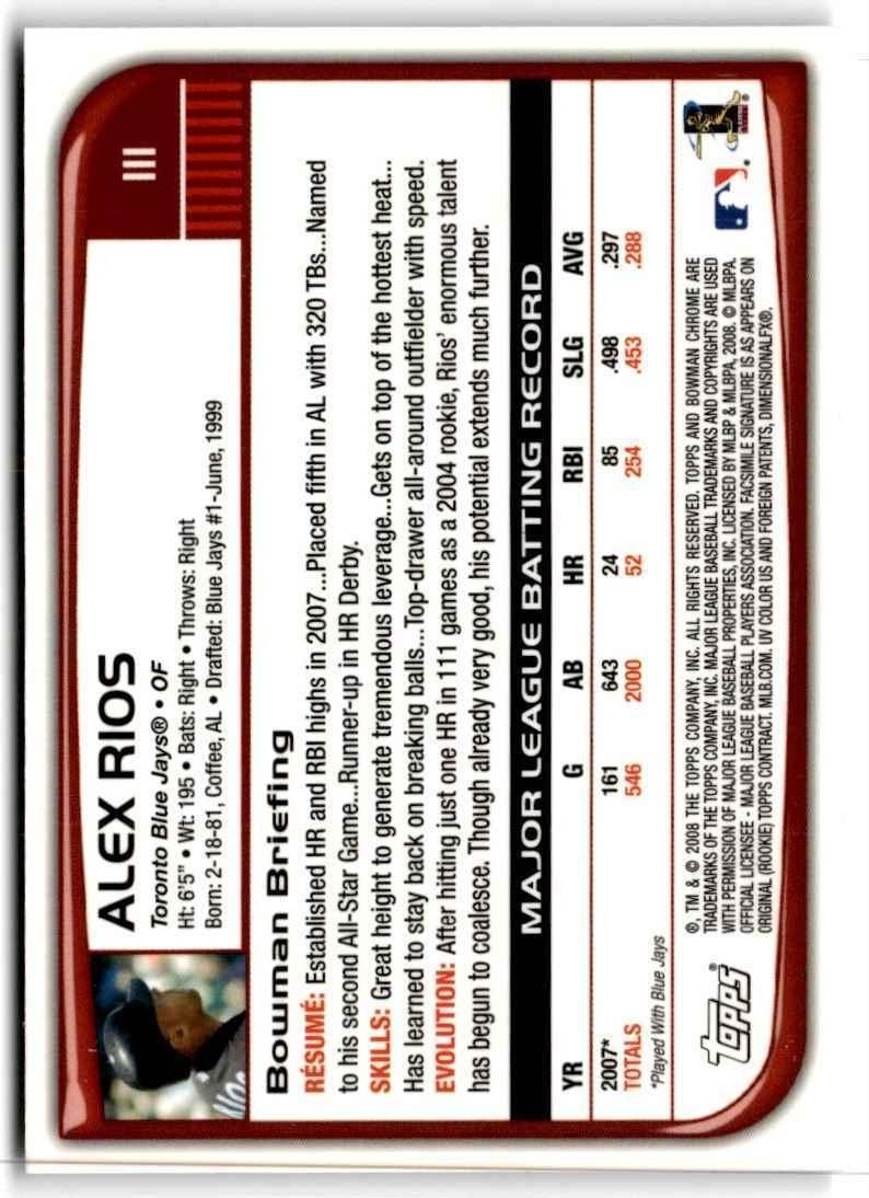 2008 Bowman Chrome Alex Rios Toronto Blue Jays #111
