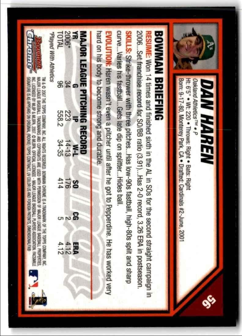 2007 Bowman Chrome Dan Haren P Oakland Athletics #56