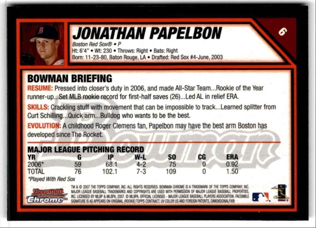 2007 Bowman Chrome Jonathan Papelbon Boston Red Sox #6