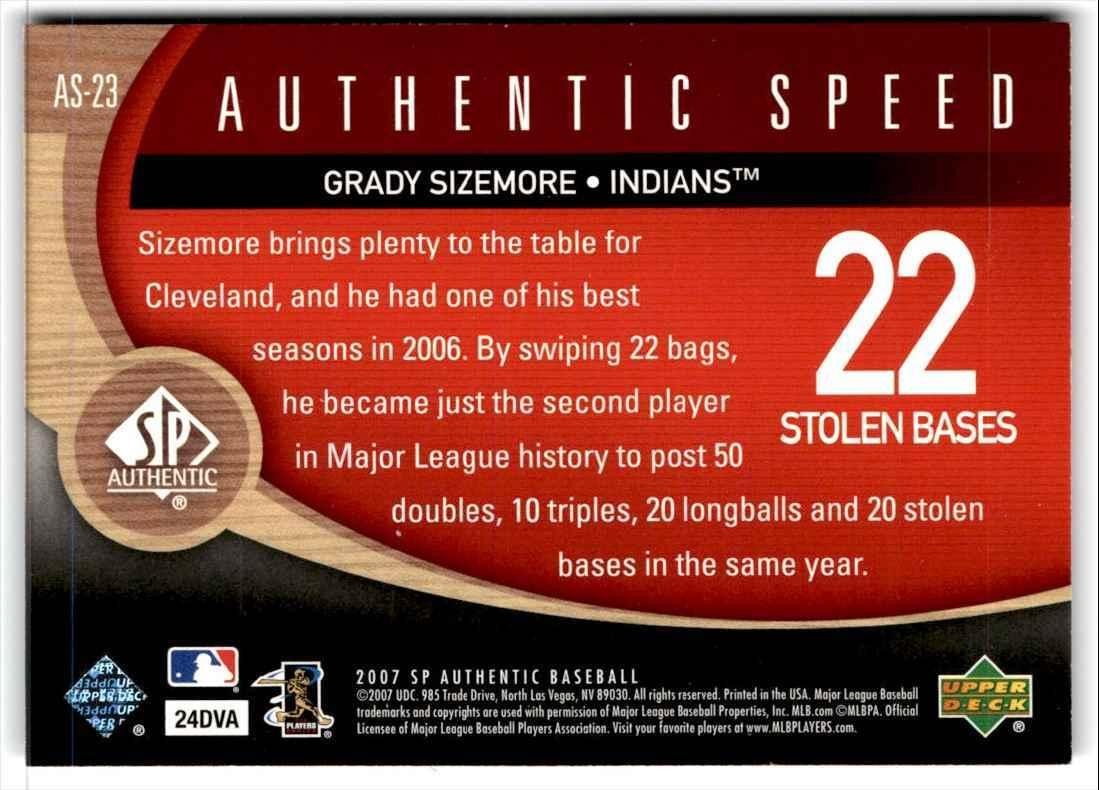 2007 SP Authentic Speed Grady Sizemore ` Cleveland Indians #AS-23