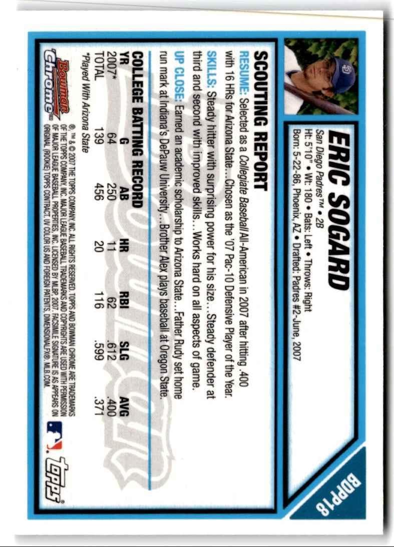 2007 Bowman Chrome Prospects Eric Sogard San Diego Padres #BDPP18