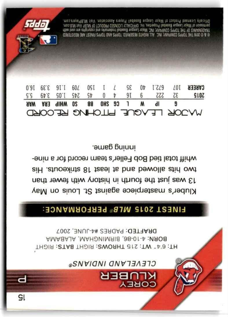 2016 Topps Finest Corey Kluber p Cleveland Indians #15