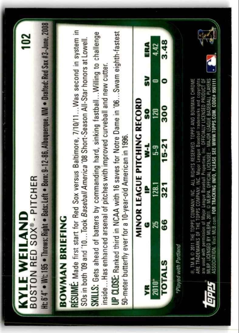 2011 Bowman Chrome Kyle Weiland Rookie Boston Red Sox #102