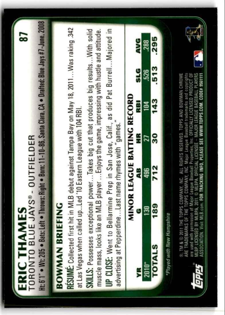 2011 Bowman Chrome Eric Thames Rookie Toronto Blue Jays #87