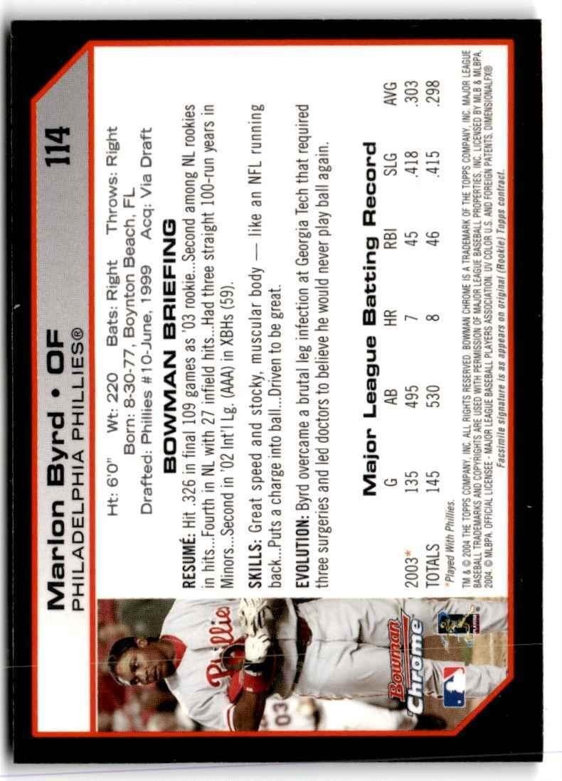 2004 Bowman Chrome Marlon Byrd Philadelphia Phillies #114