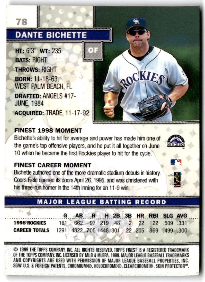 1999 Finest w/ Coating Dante Bichette Colorado Rockies #78