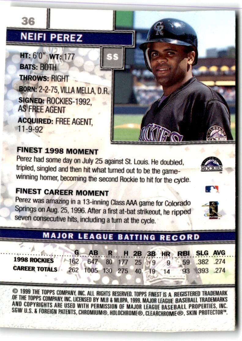 1999 Finest w/ Coating Neifi Perez ss Colorado Rockies #36