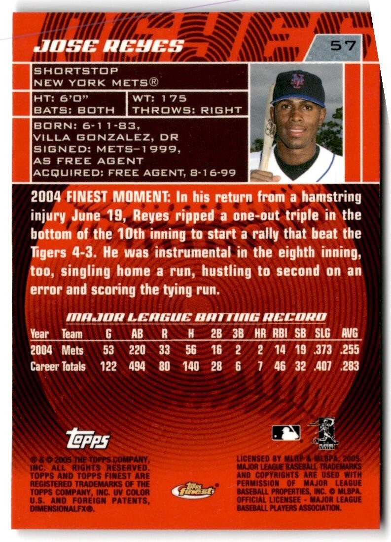 2005 Finest Jose Reyes New York Mets #57