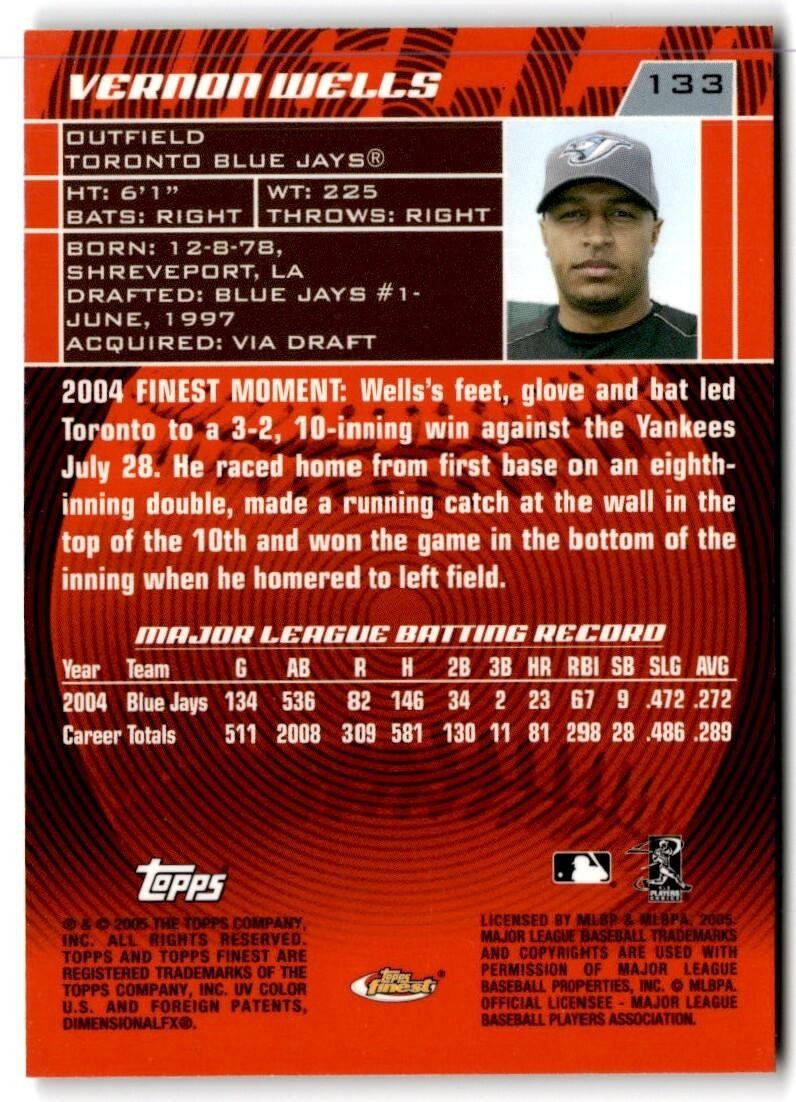 2008 Finest Vernon Wells Toronto Blue Jays #133