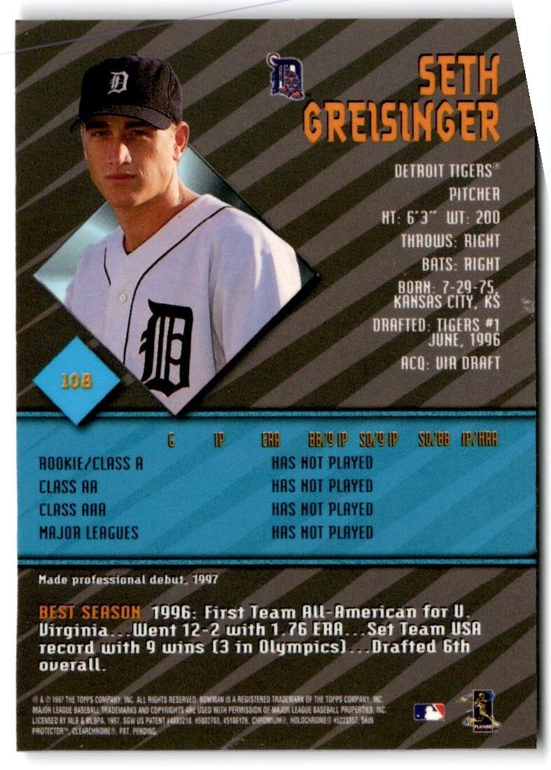 1997 Bowman's Best Seth Greisinger Detroit Tigers #108