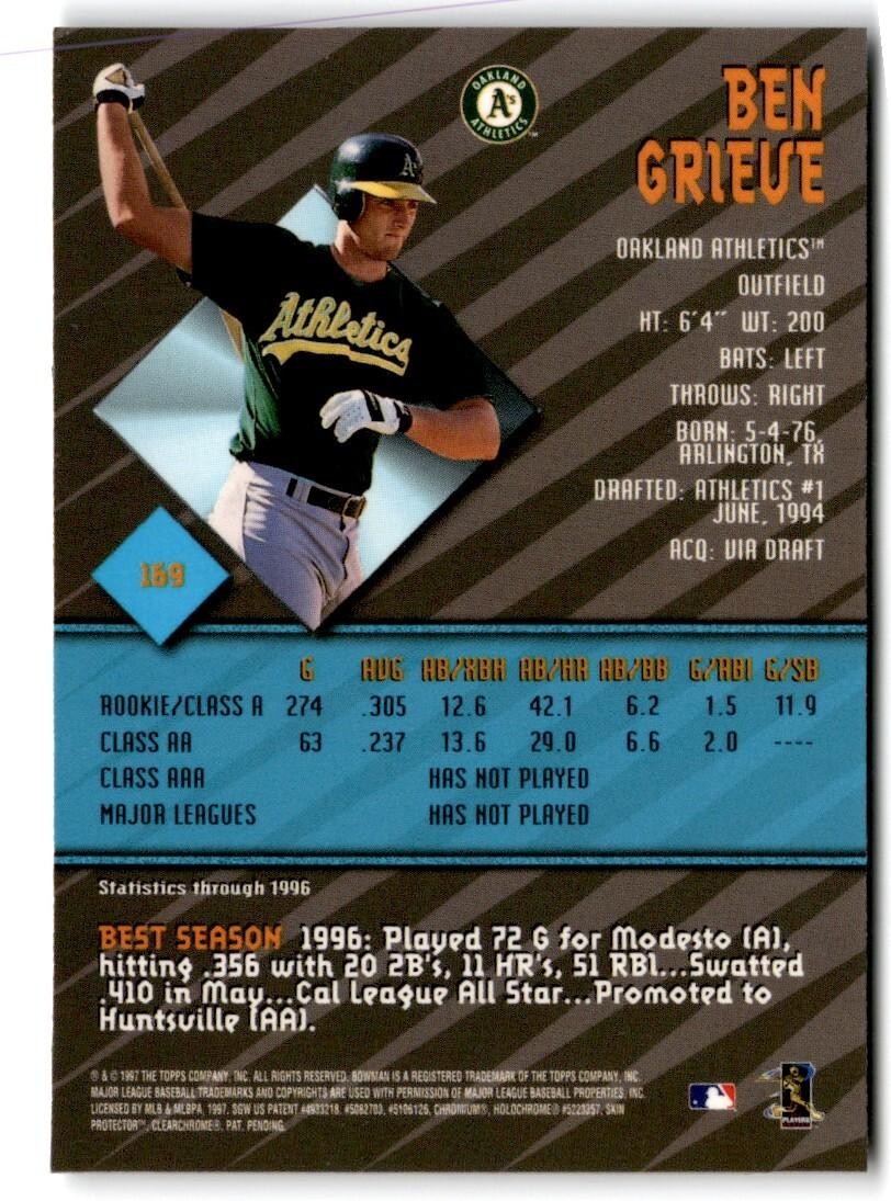 1997 Bowman's Best Ben Grieve Oakland Athletics #169