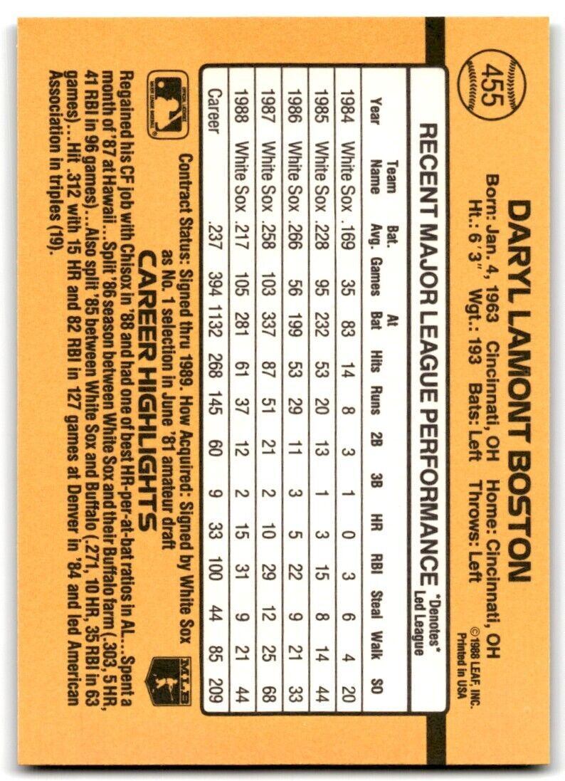 1989 Donruss Daryl Boston Chicago White Sox #455