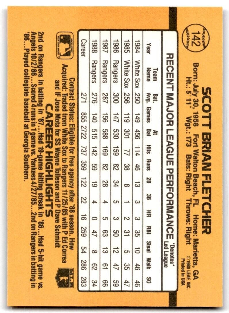 1989 Donruss Scott Fletcher Texas Rangers #142