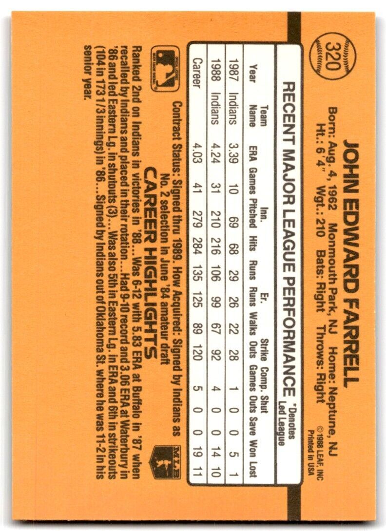 1989 Donruss John Farrell Cleveland Indians #320