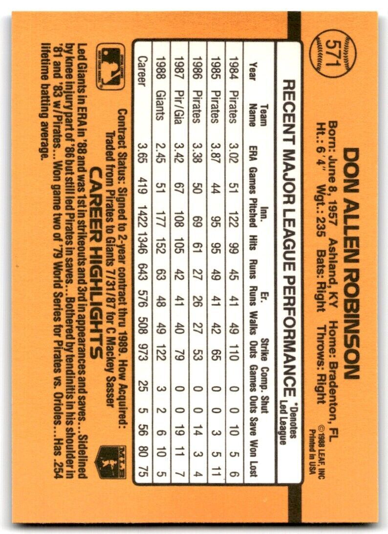 1989 Donruss Don Robinson a San Francisco Giants #571