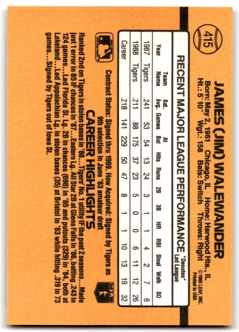 1989 Donruss Jim Walewander Detroit Tigers #415