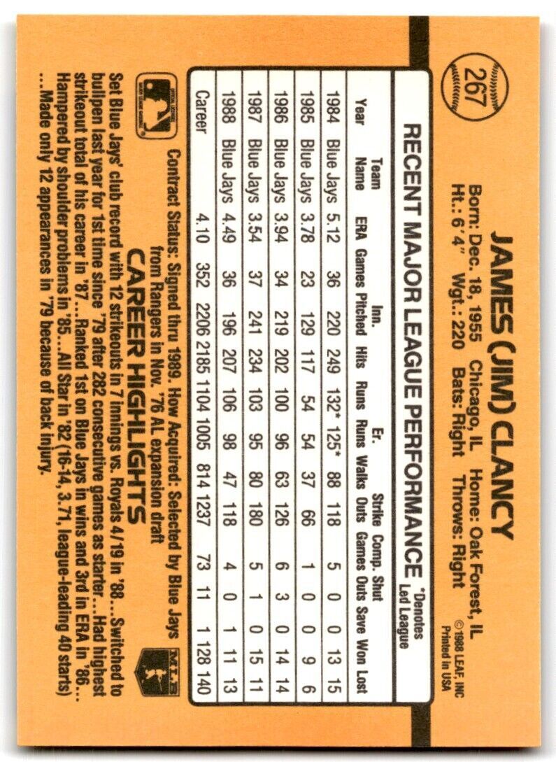 1989 Donruss Jim Clancy Toronto Blue Jays #267