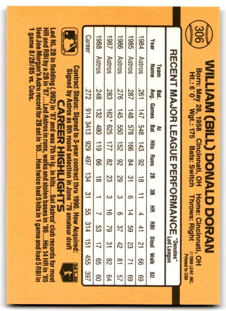 1989 Donruss Bill Doran Houston Astros #306