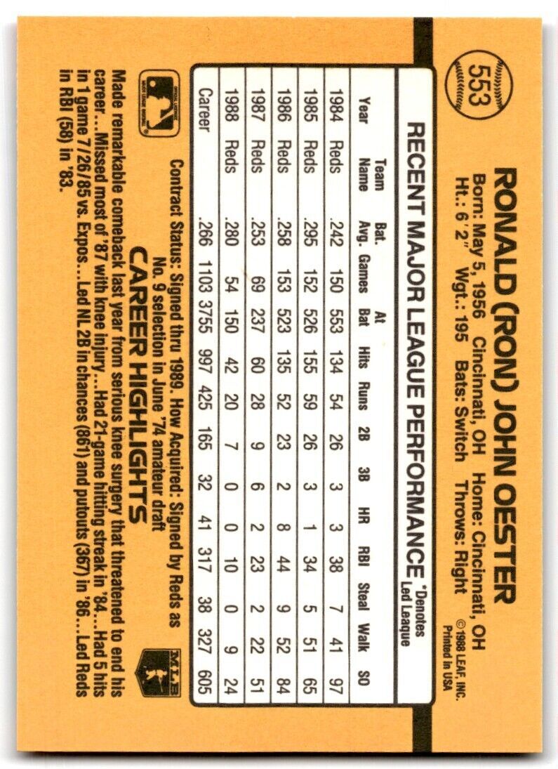 1989 Donruss Ron Oester 2b Cincinnati Reds #553