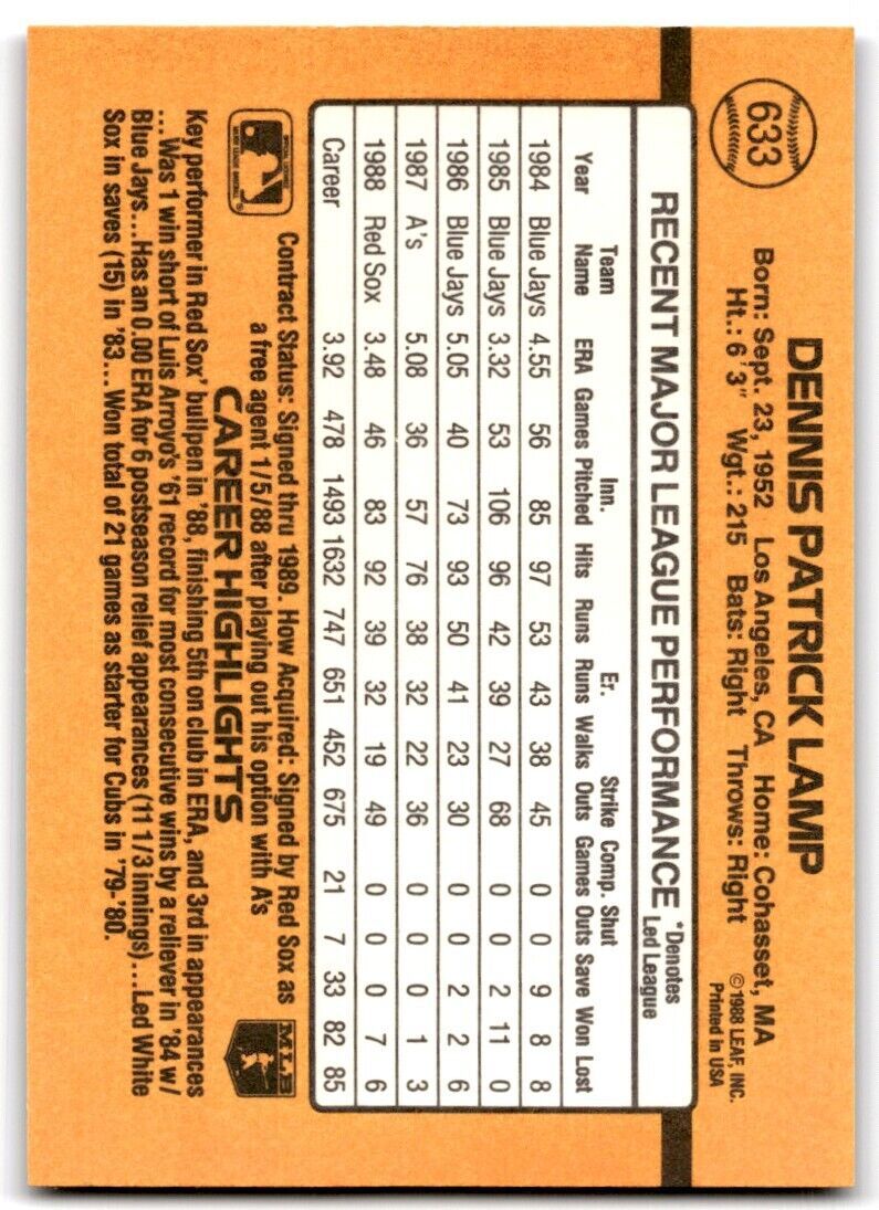 1989 Donruss Dennis Lamp Boston Red Sox #633