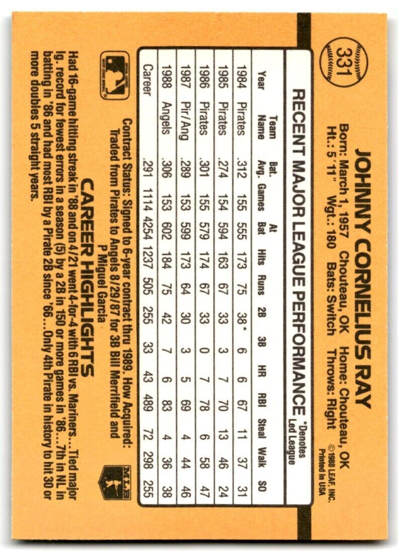 1989 Donruss Johnny Ray . California Angels #331