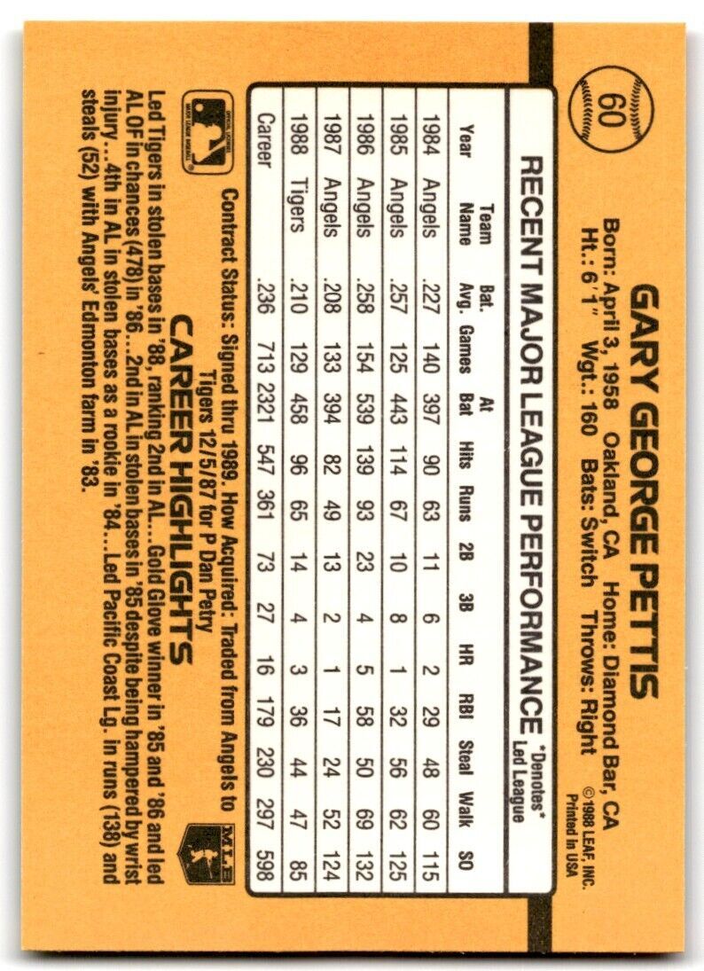 1989 Donruss Gary Pettis a Detroit Tigers #60