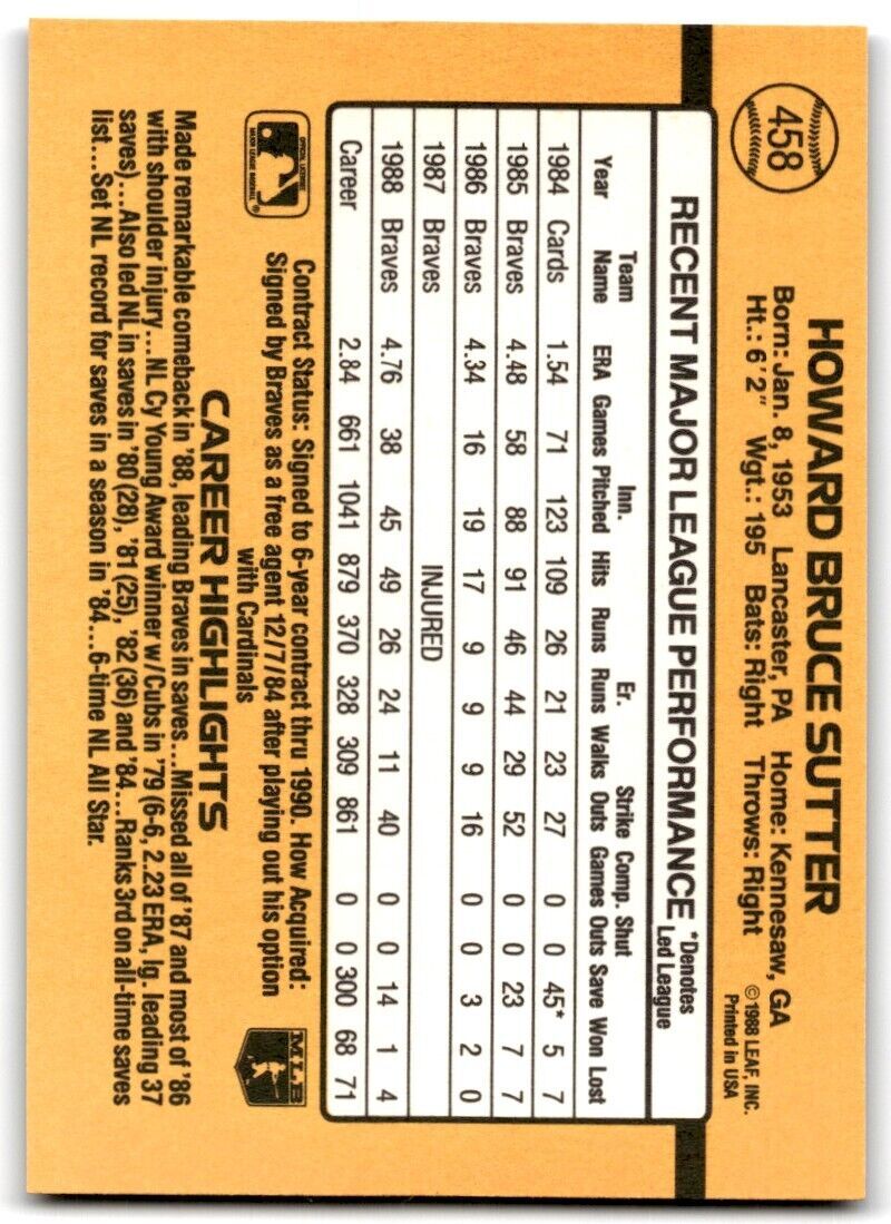1989 Donruss Bruce Sutter Atlanta Braves #458