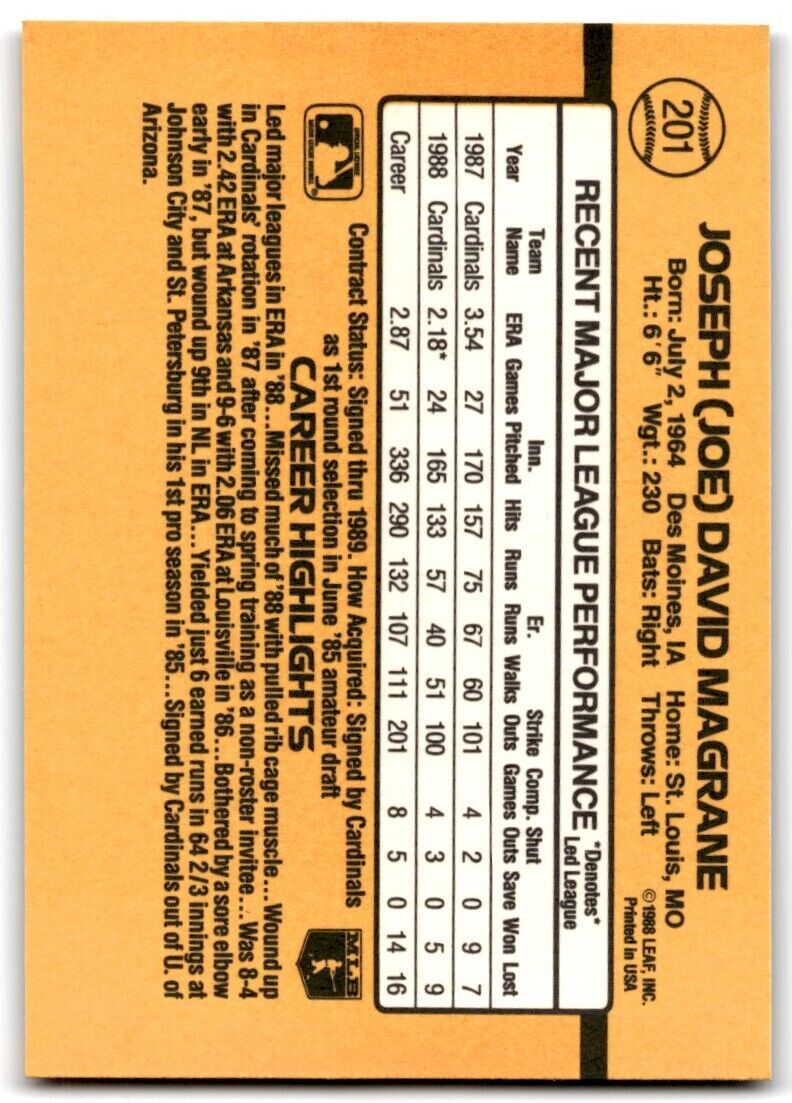 1989 Donruss Joe Magrane St. Louis Cardinals #201