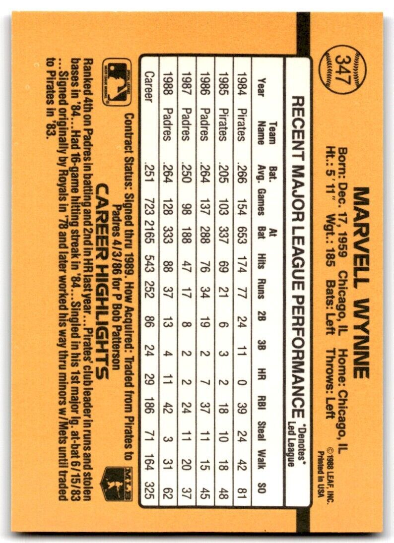 1989 Donruss Marvell Wynne P San Diego Padres #347