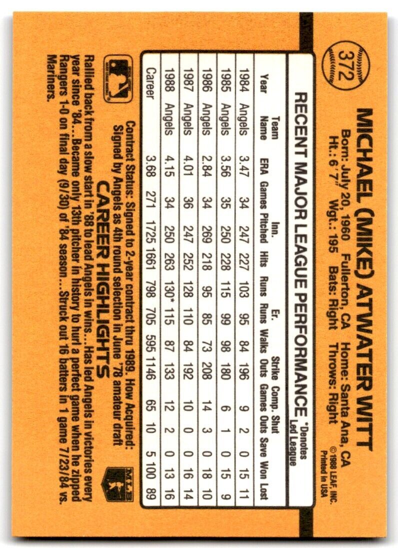 1989 Donruss Mike Witt c California Angels #372