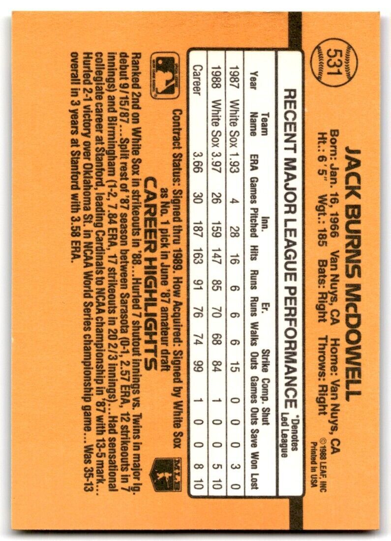 1989 Donruss Jack McDowell c Chicago White Sox #531