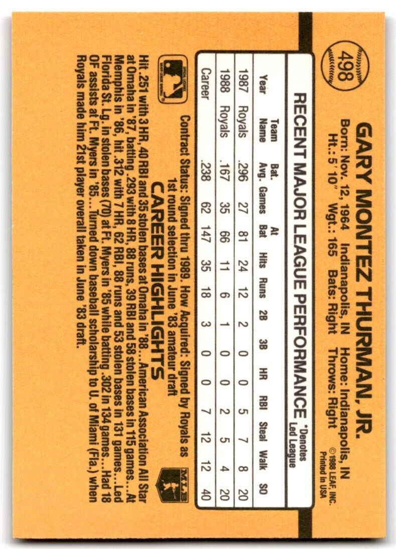 1989 Donruss Gary Thurman / Kansas City Royals #498