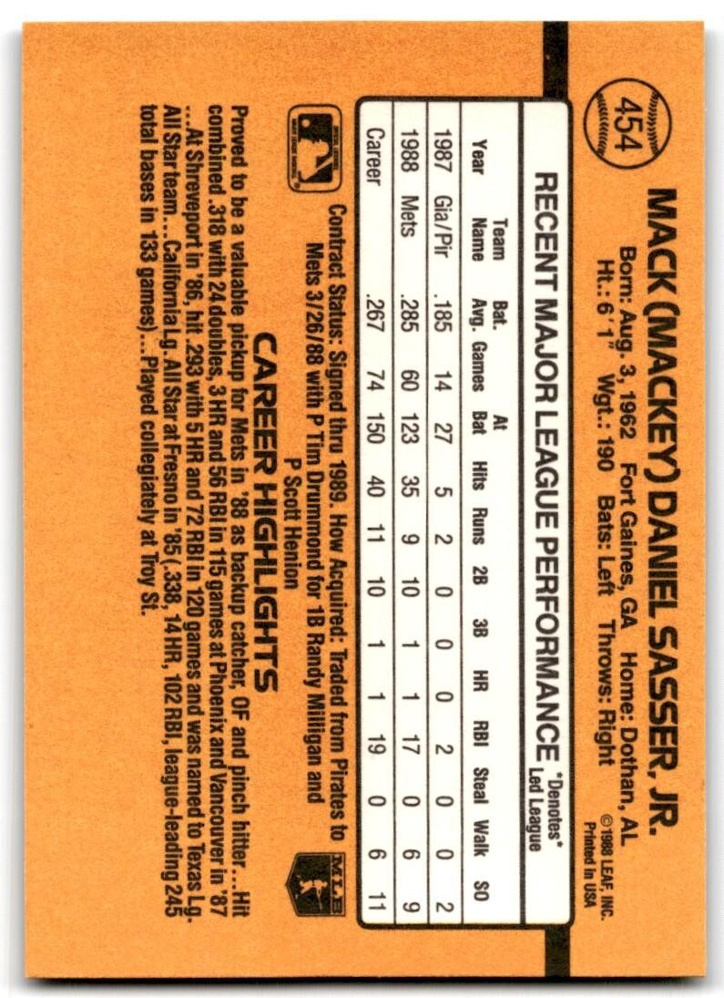 1989 Donruss Mackey Sasser \ New York Mets #454