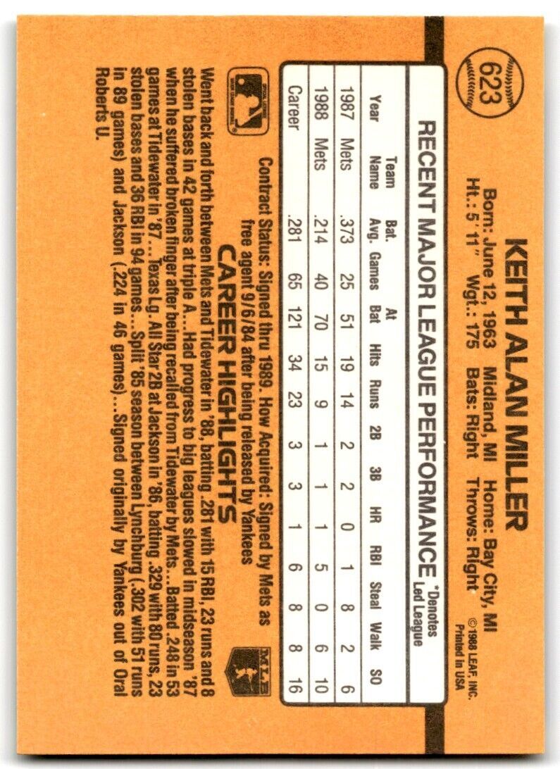 1989 Donruss Keith Miller , New York Mets #623