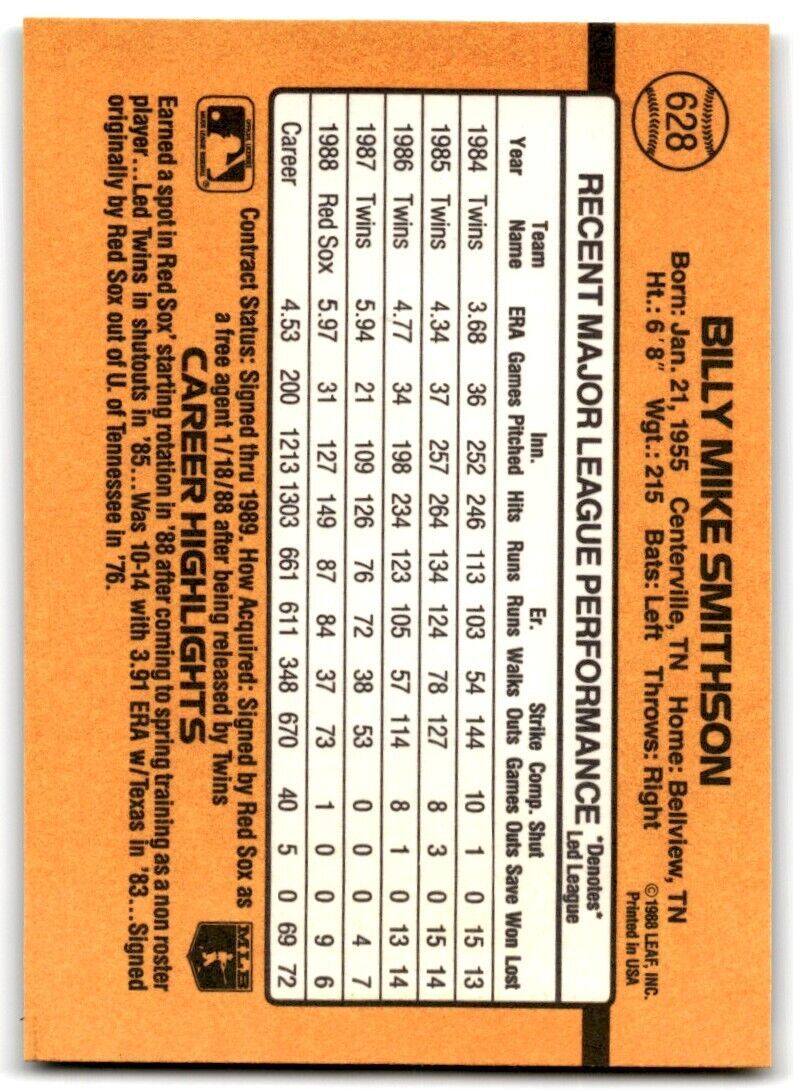 1989 Donruss Mike Smithson , Boston Red Sox #628