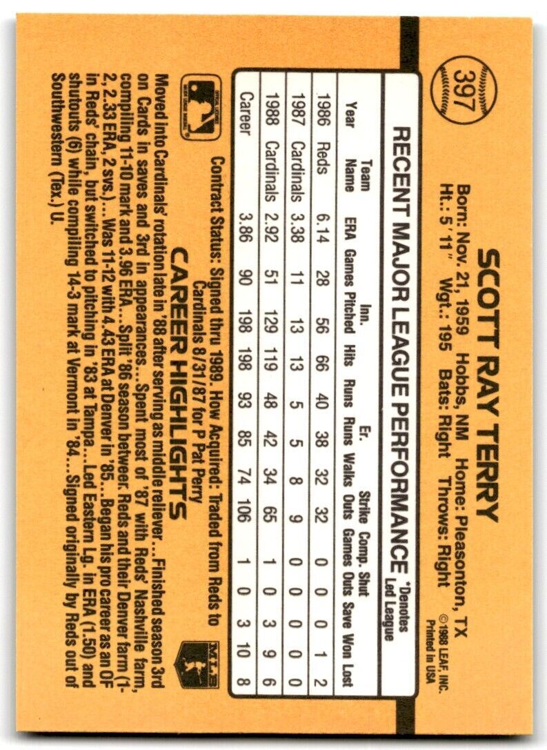 1989 Donruss Scott Terry , St. Louis Cardinals #397