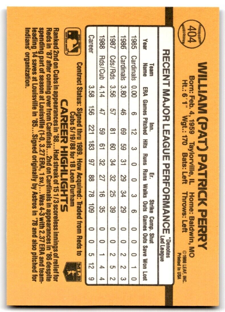 1989 Donruss Pat Perry h Chicago Cubs #404