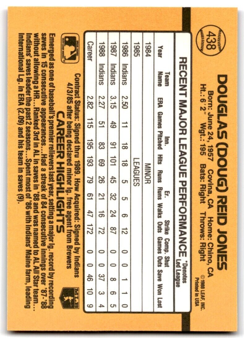1989 Donruss Doug Jones , Cleveland Indians #438