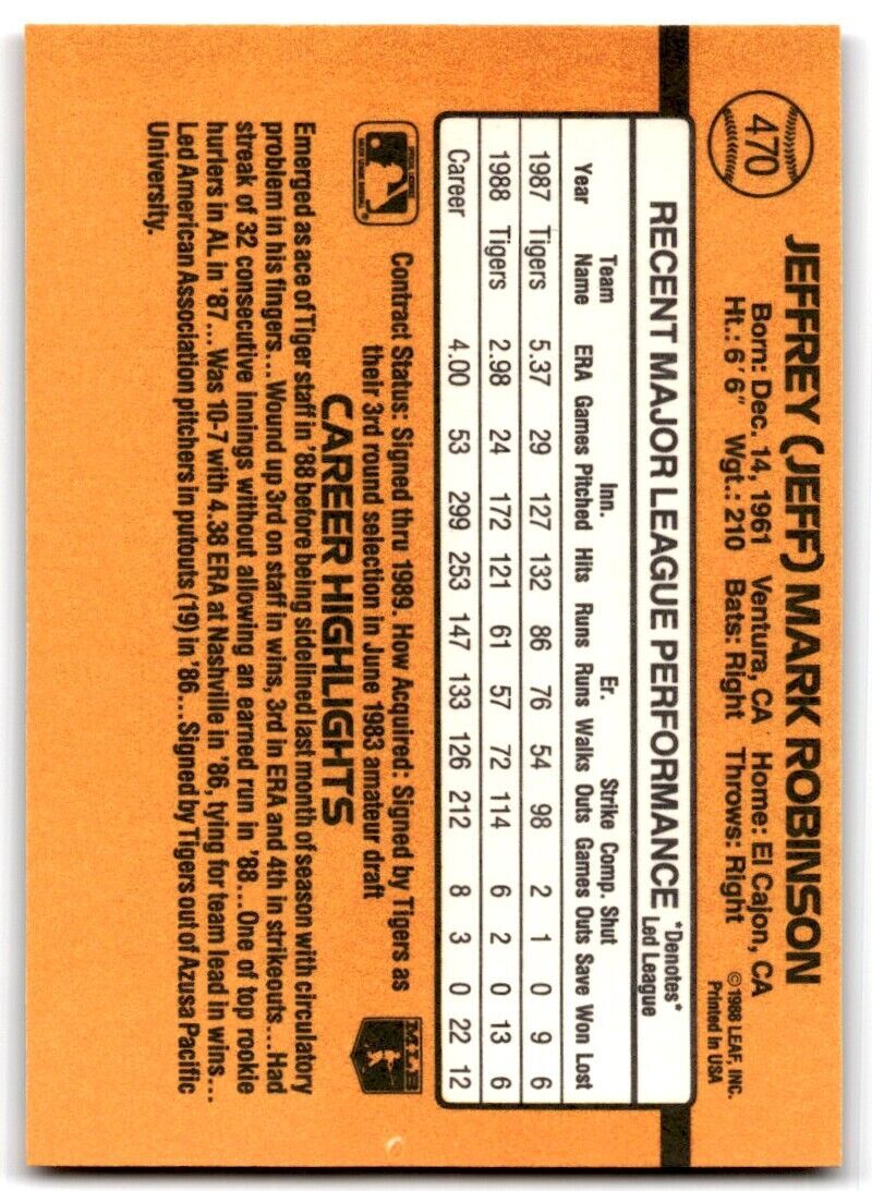 1989 Donruss Jeff Robinson \ Detroit Tigers #470
