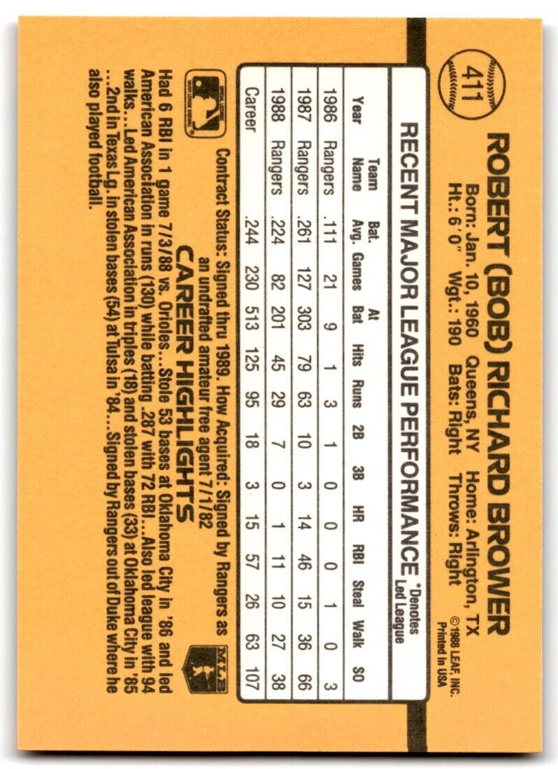 1989 Donruss Bob Brower c Texas Rangers #411
