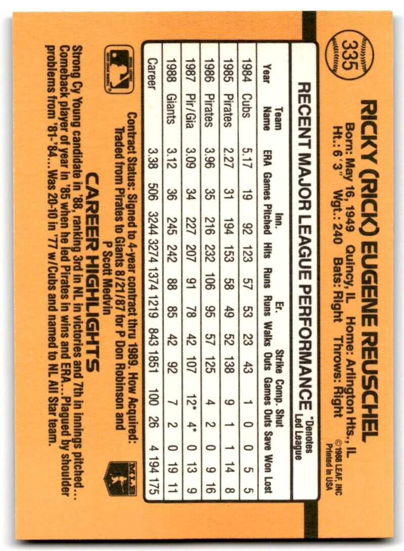 1989 Donruss Rick Reuschel \ San Francisco Giants #335
