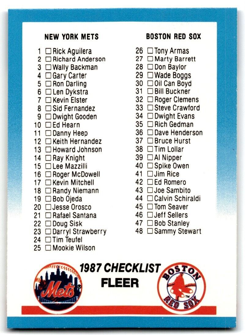 1987 Fleer Checklist: Mets/Red Sox/Astros/Angels New York Mets/Boston Red