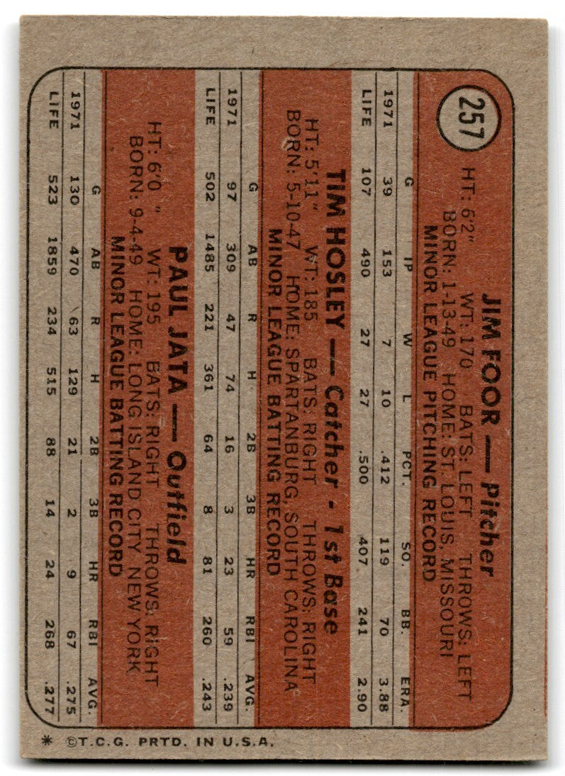 1972 Topps Tigers Rookies - Jim Foor/Tim Hosley/Paul Jata Rookie 2 Detroit