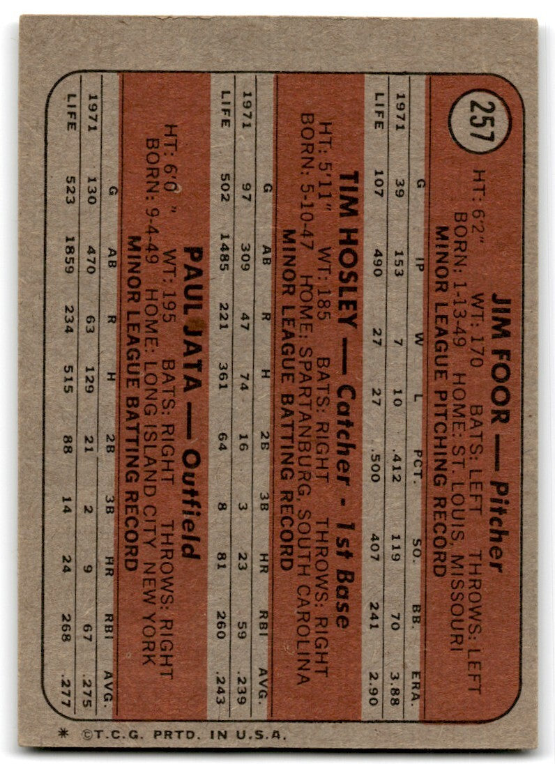 1972 Topps Tigers Rookies - Jim Foor/Tim Hosley/Paul Jata Rookie 3 Detroit