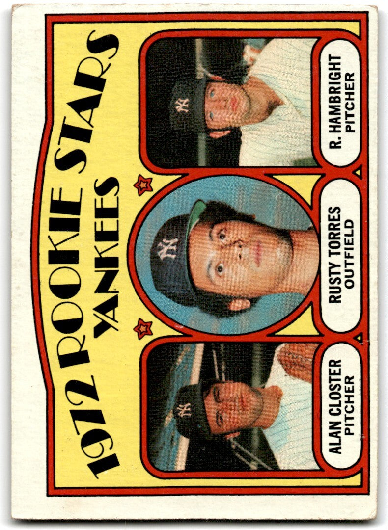 1972 Topps Yankees Rookies - Alan Closter/Rusty Torres/Roger Hambright Rookie h