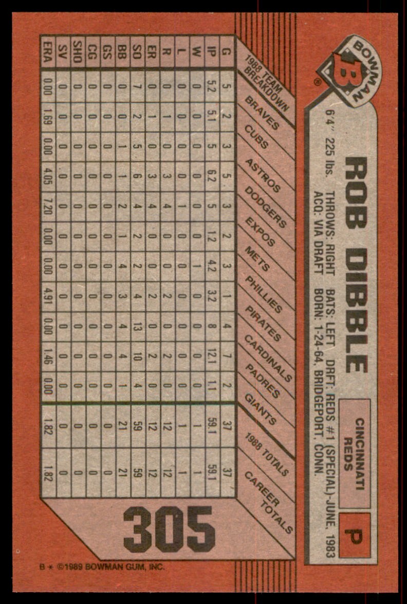1989 Bowman Rob Dibble Cincinnati Reds #305
